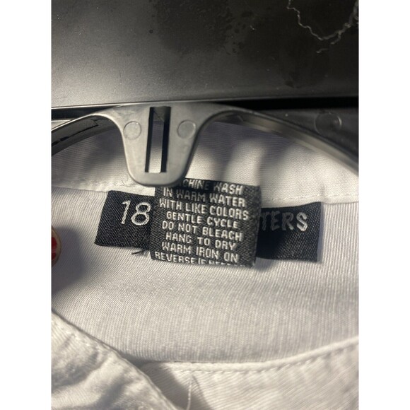 18 Centimeters Blouse Womens M White Trimmed Long Sleeve Band Collar Button Top - Picture 7 of 12